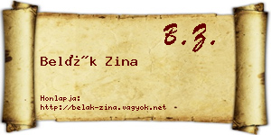 Belák Zina névjegykártya